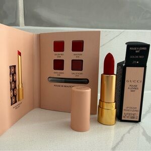 Gucci Rouge De Beaute Brillant Glow & Care lip kit + mini Goldie Red